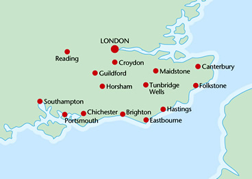Areas covered in the south east of England